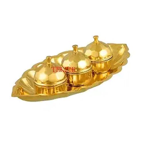 3-Container Brass Chandan Roli Tika Set